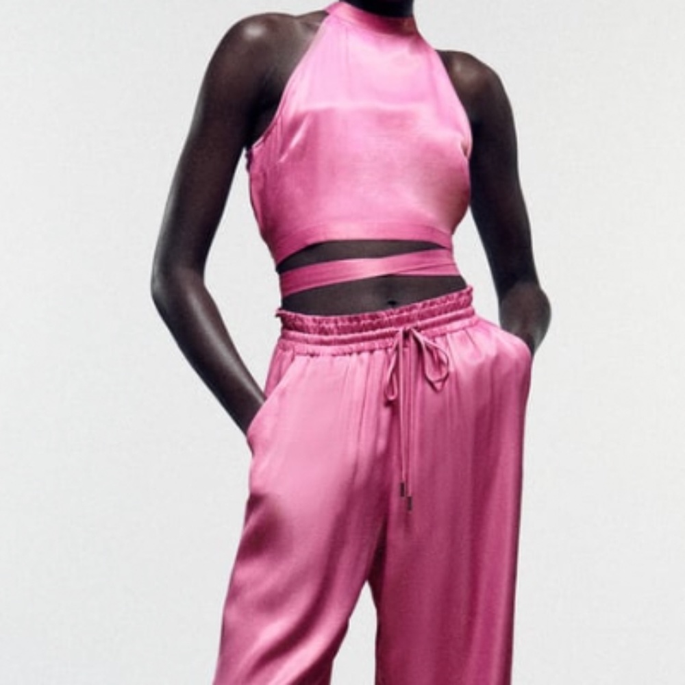 Zara Pink Satin Backless top